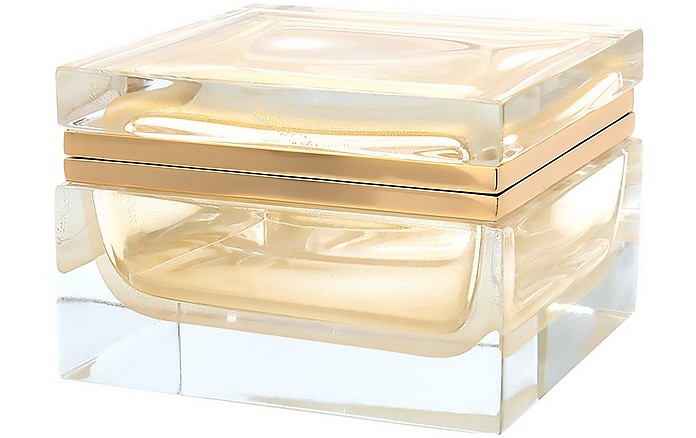 Extra Large Square Crystal+Gold 24 Kt Murano Glass Box - Alessandro Mandruzzato