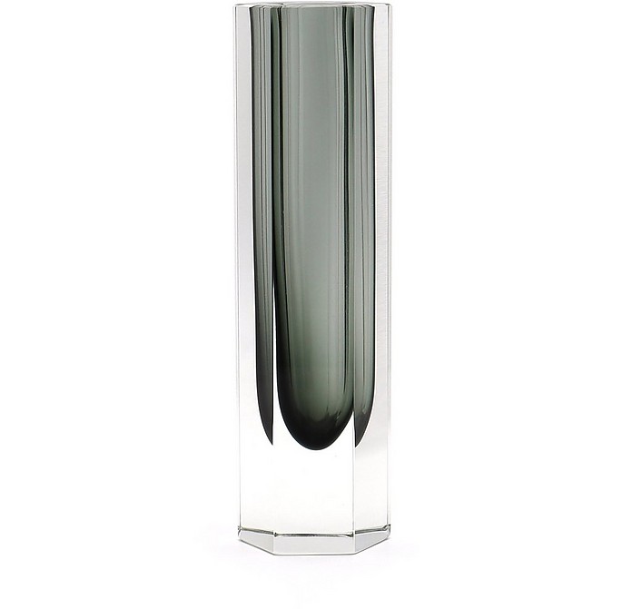 Medium Esagonale Grey Murano Glass Vase - Alessandro Mandruzzato