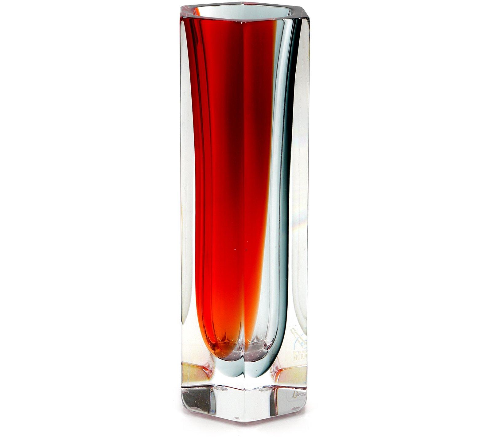 Alessandro Mandruzzato Medium Esagonale Grey/Red Murano Glass Vase 