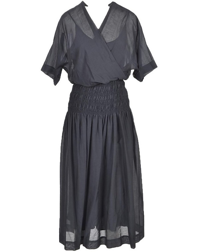 Black Voile Cotton and Silk Blend Dress - Alysi