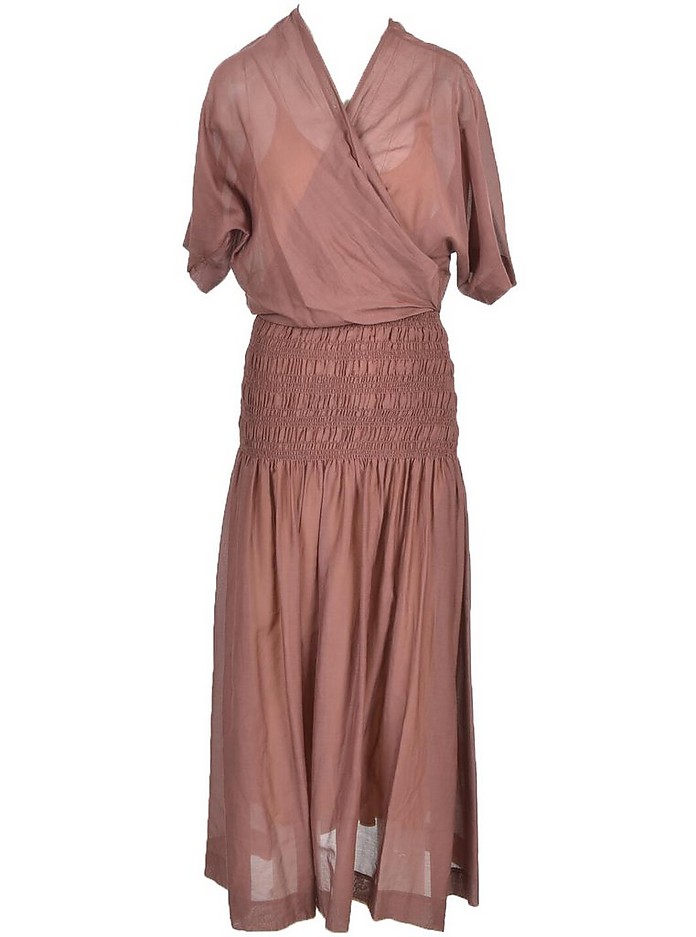 Brown Voile Cotton and Silk Blend Dress - Alysi