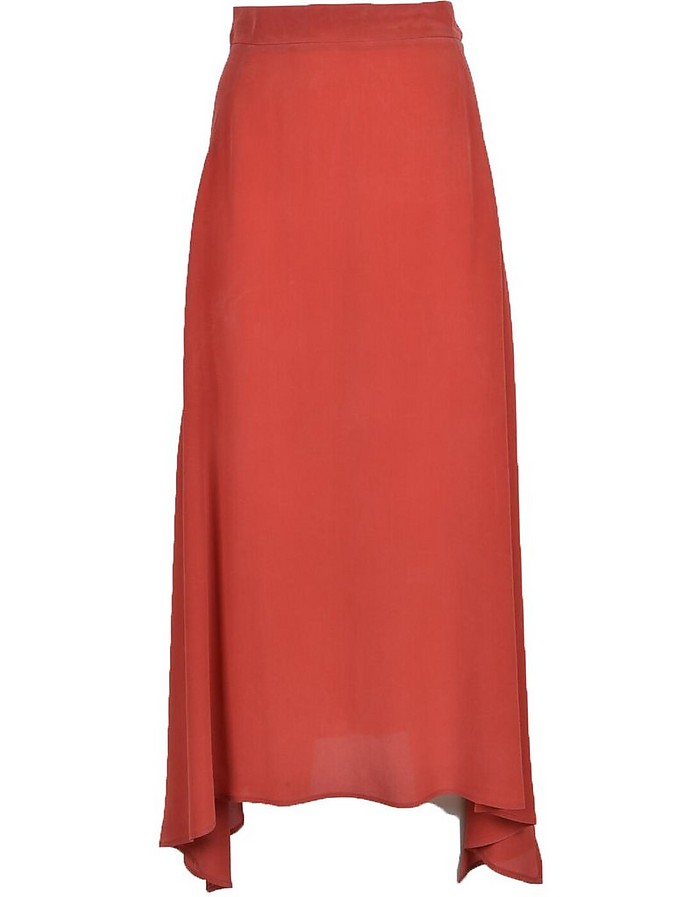 Brick Red Silk Midi Skirt - Alysi