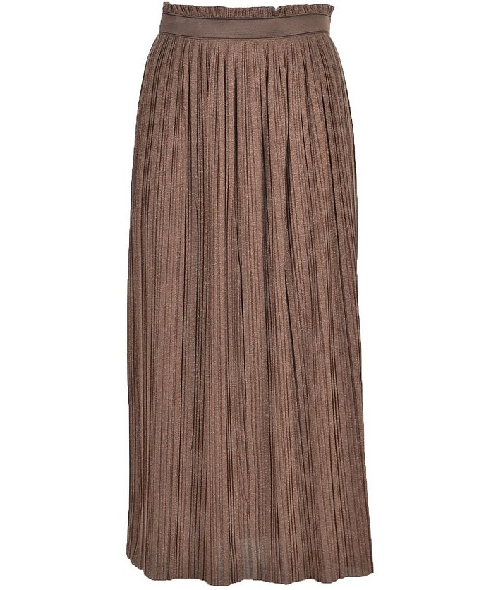 Brown Pleated Long Skirt - Alysi
