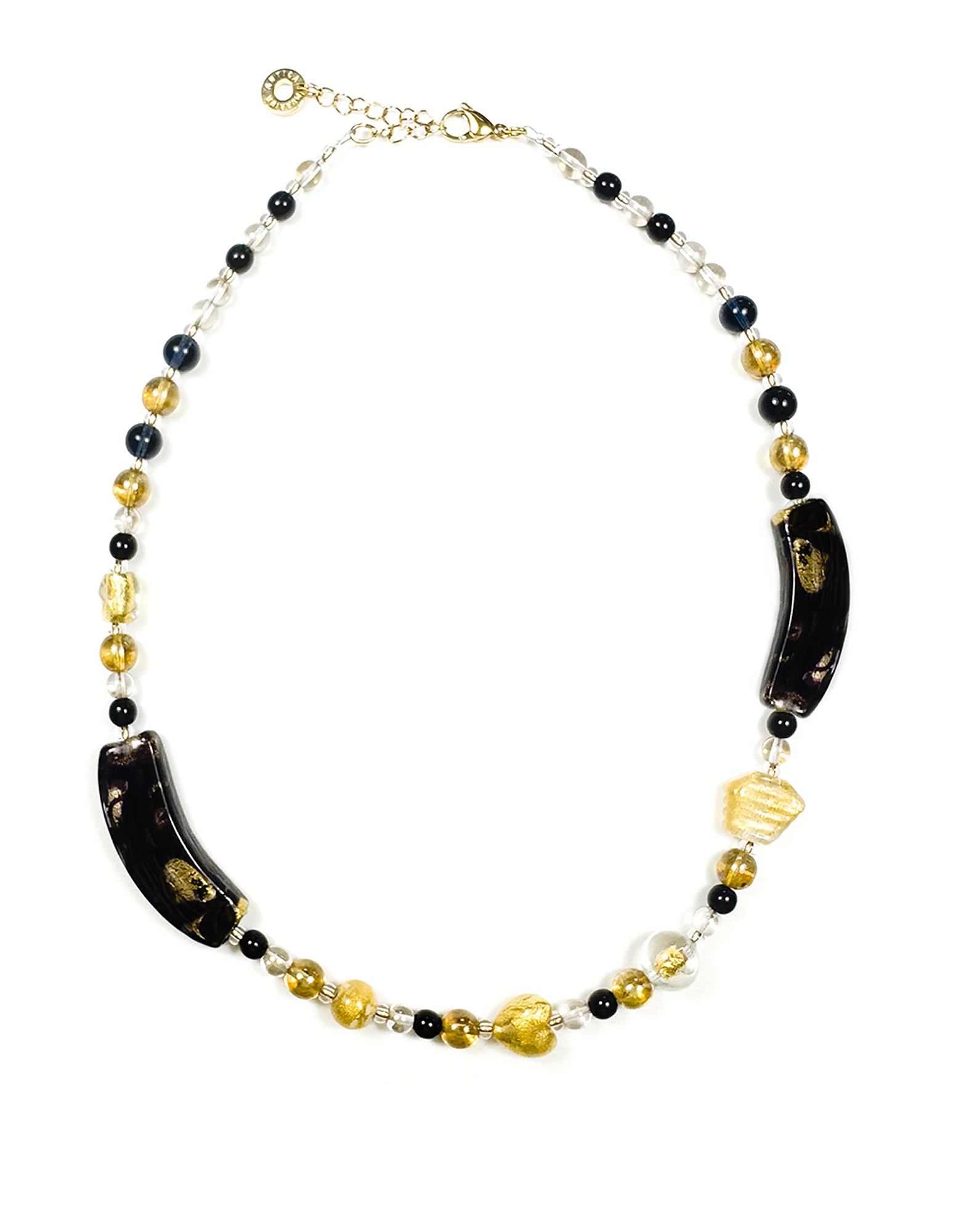 Antica Murrina Designer Necklaces Happiness G - Black Short Necklace In Gold