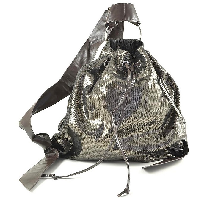 Metallic Brown Leather Triangle Backpack - Patrizia Pepe