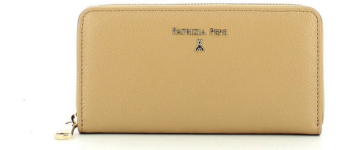 Beige Leather Zip Around Women's Wallet - Patrizia Pepe