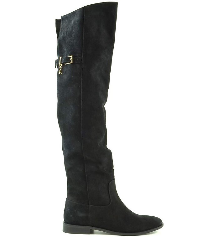 Black Suede Over-the-Knee Cuissardes Boots - Patrizia Pepe