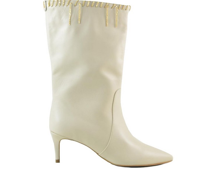 Ivory Leather Boots w/Chains - Patrizia Pepe