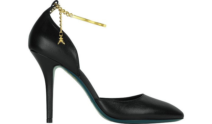 Patrizia Pepe Black Leather Pump with Gold Ankle Strap 37 IT/EU at FORZIERI