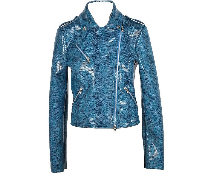 Blue Snake Print Eco-Leather Women's Jacket - Patrizia Pepe