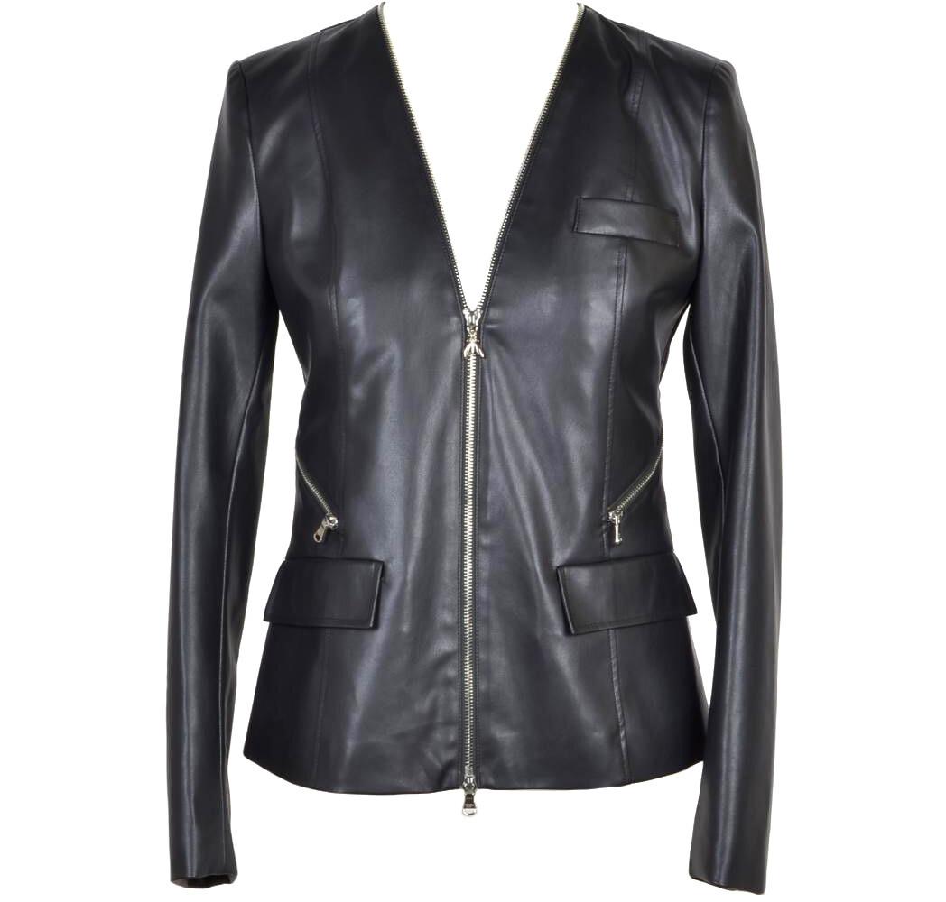 Patrizia Pepe Black Eco-Leather Women's Jacket w/Zip 44 IT at FORZIERI