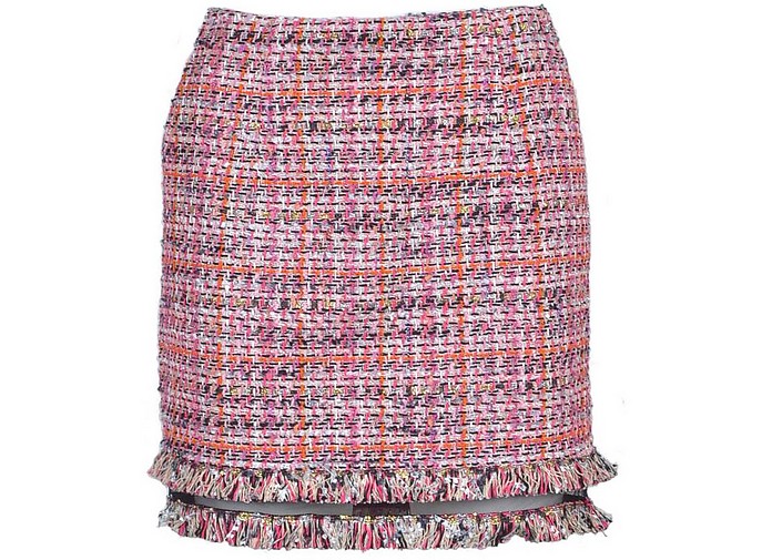 Pink Tweed Cotton Blend Fringed Mini Skirt - Patrizia Pepe