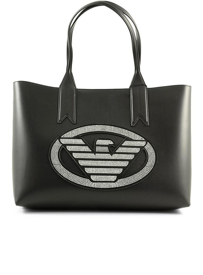 Shopping Bag in Eco Pelle con Logo Eagle e Cristalli - Emporio Armani
