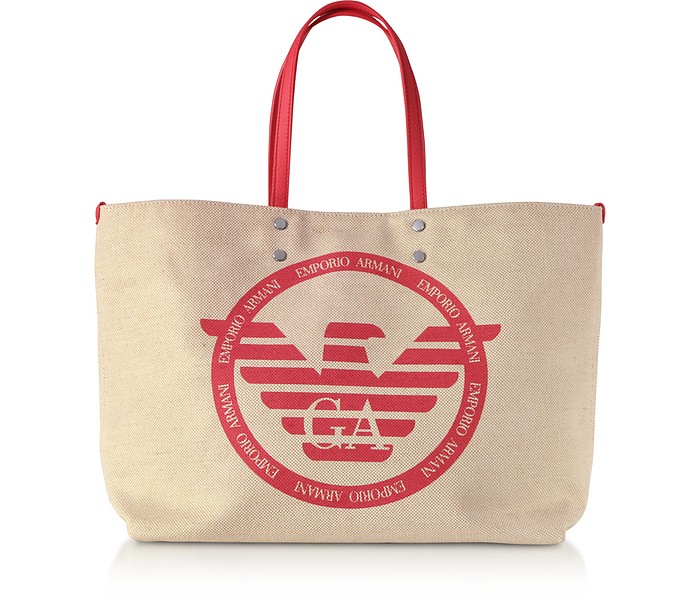 Signature Canvas Medium Shopping Bag - Emporio Armani