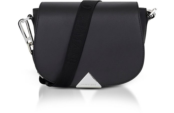 Leather Shoulder Bag w/Signature Strap - Emporio Armani