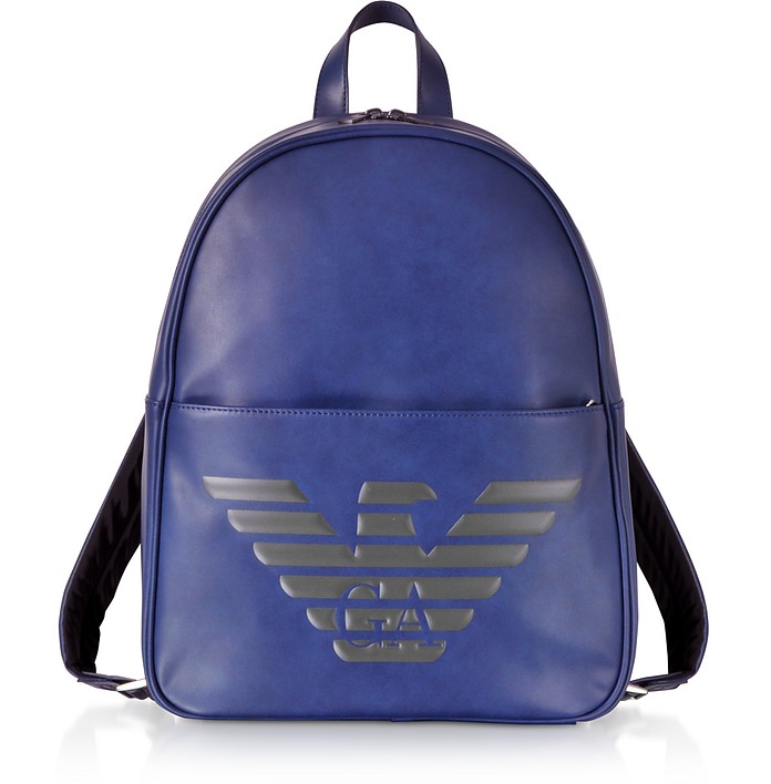 Emporio Armani Blue Eagle Embossed Eco Leather Men's Backpack at FORZIERI