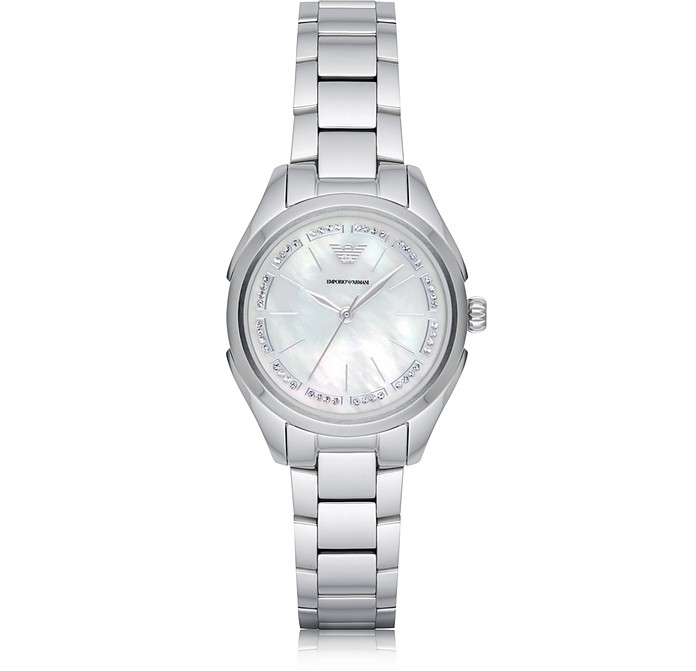Stainless Steel Women's Quartz Watch w/Mother of Pearl Signature Dial - Emporio Armani