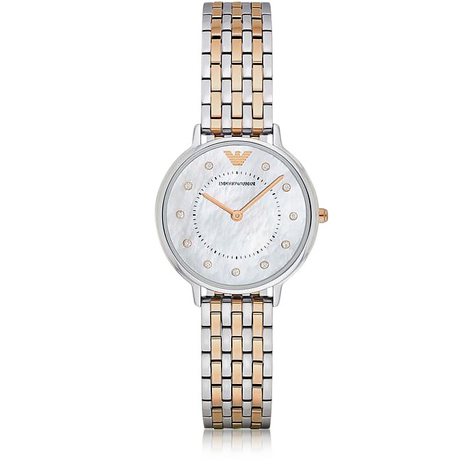 Kappa Two Tone Stainless Steel Women's Quartz Watch w/Mother of Pearl Dial - Emporio Armani