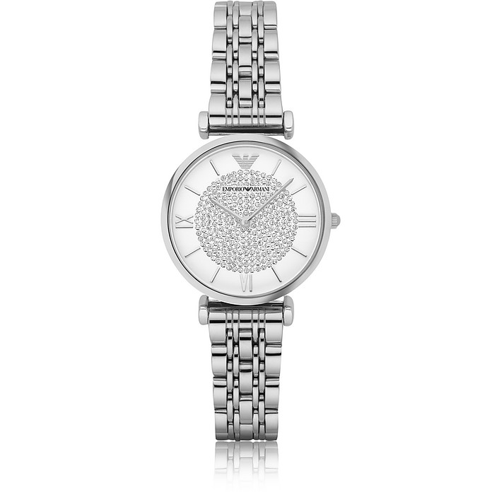 Серебристые Женские Часы из Нержавеющей Стали с Кристаллами на Циферблате - Emporio Armani