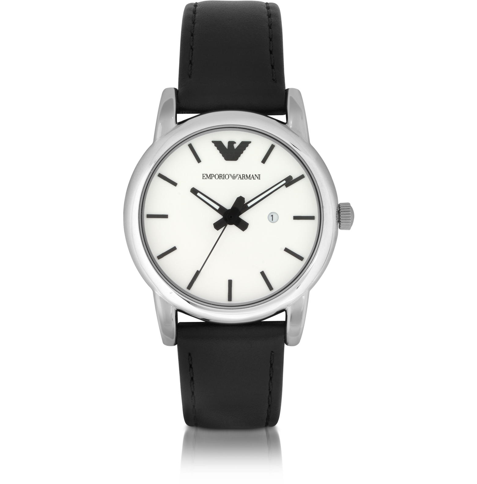 Emporio Armani Classic White Dial and Black Leather Strap Women's Watch ...