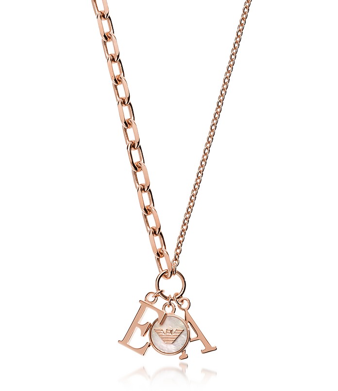 Rose Gold Plated Silver Logo Charm Necklace - Emporio Armani