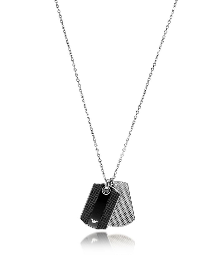 Мужское Ожерелье из Нержавеющей Стали с Черным и Серебристым Чармами - Emporio Armani