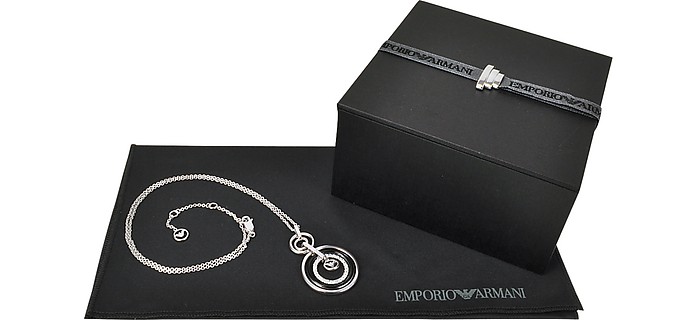 Emporio Armani Sterling Silver and Crystals Logo Pendant Necklace at ...
