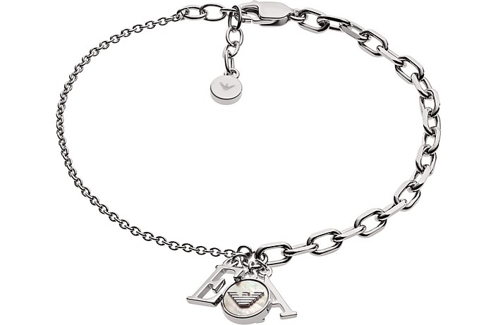 Silver Logo Charm Bracelet - Emporio Armani