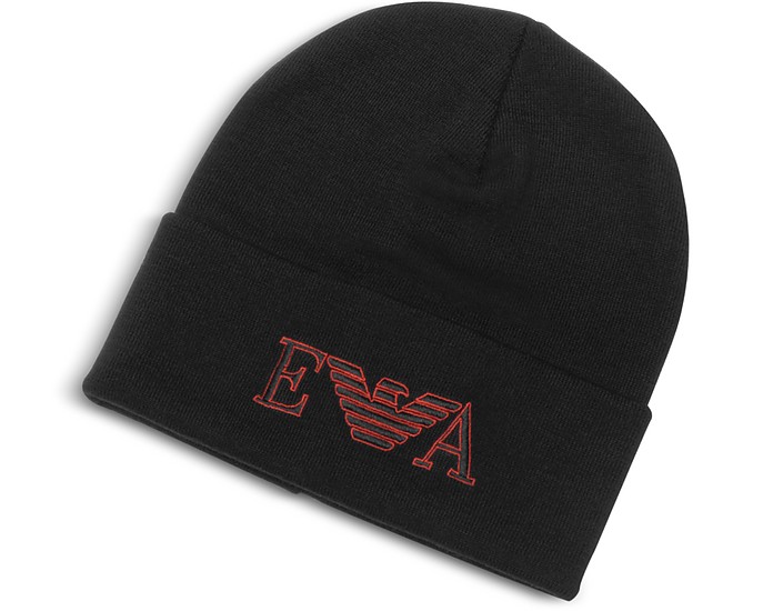Black EA Beanie Hat  - Emporio Armani