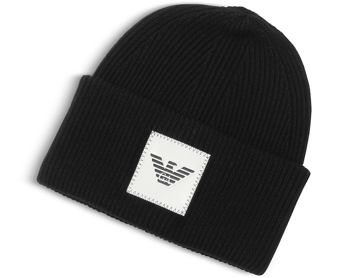 Black Banie Hat w/ Logo - Emporio Armani
