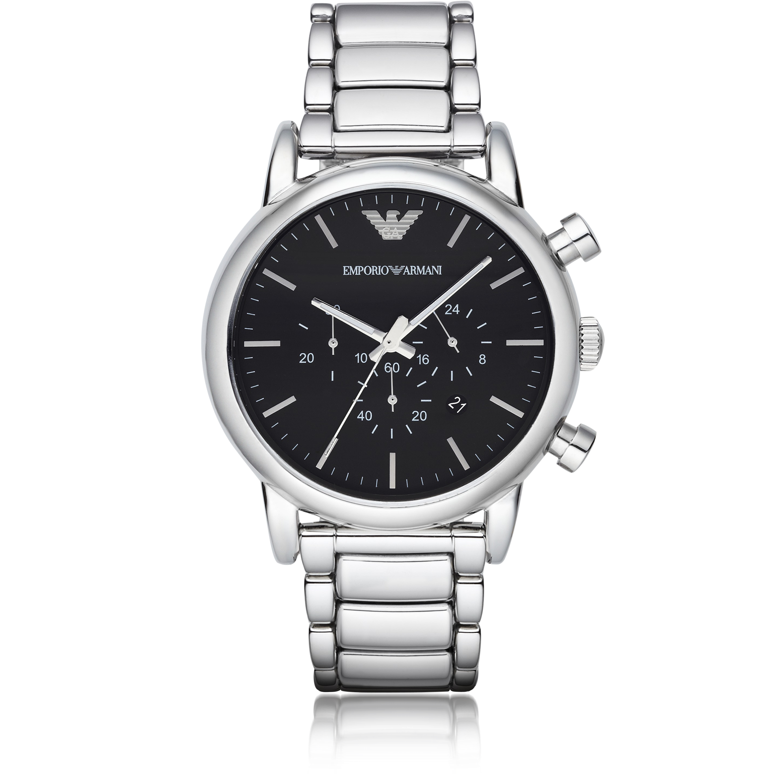 Emporio Armani Silvertone Stainless Steel Men's Watch w/Black Dial at ...