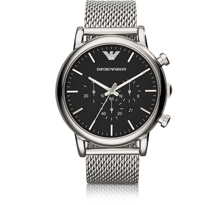 Klassische Armbanduhr aus Edelstahl mit Chronograph in schwarz - Emporio Armani