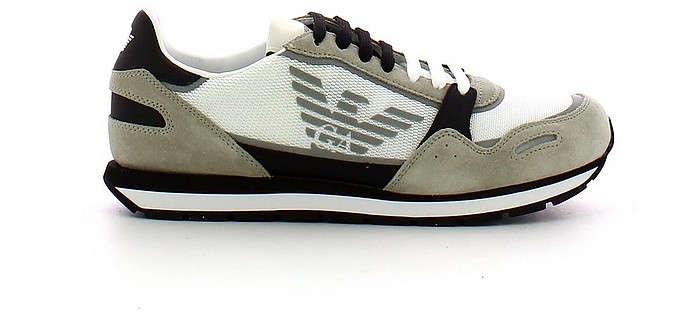 Black and Gray Suede, White Mesh Men's Sneakers - Emporio Armani