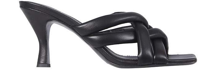 Black Padded Leather Mina Slide Sandals - Ash