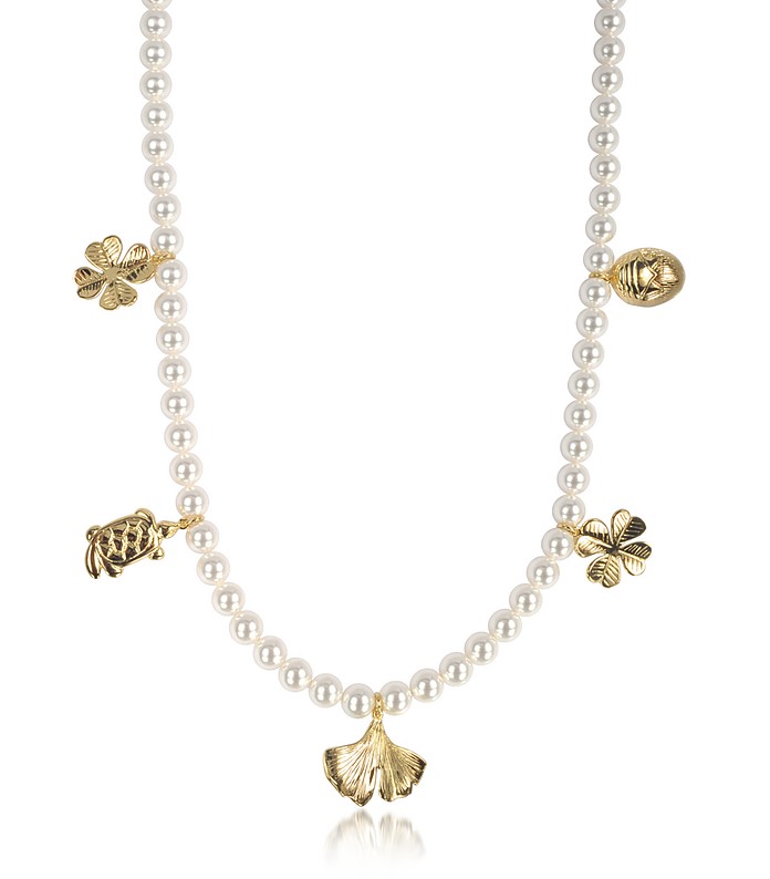 Cheyne Walk Long Necklace w/Glass Pearls and 18K Gold-Plated Charms  - Aurelie Bidermann