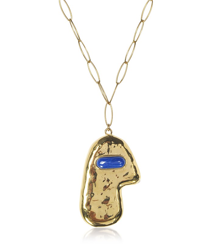 Peggy 18 K Gold-Plated Long Necklace w/Lapis Lazuli Stone - Aurelie Bidermann