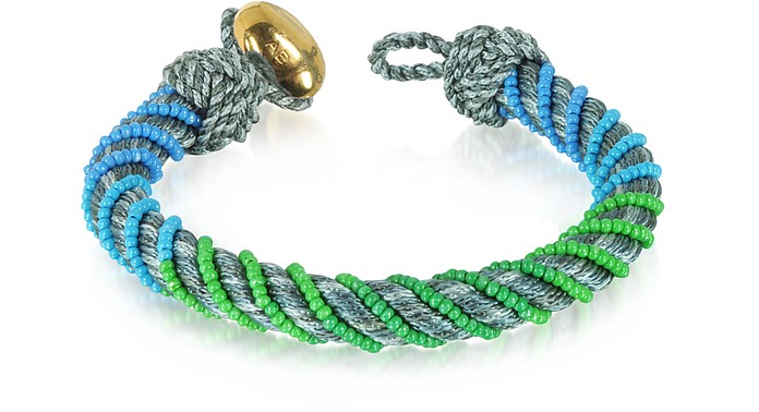Maya - Bracelet en Toile Grise avec Mini Perles Vertes/Bleues - Aurelie Bidermann