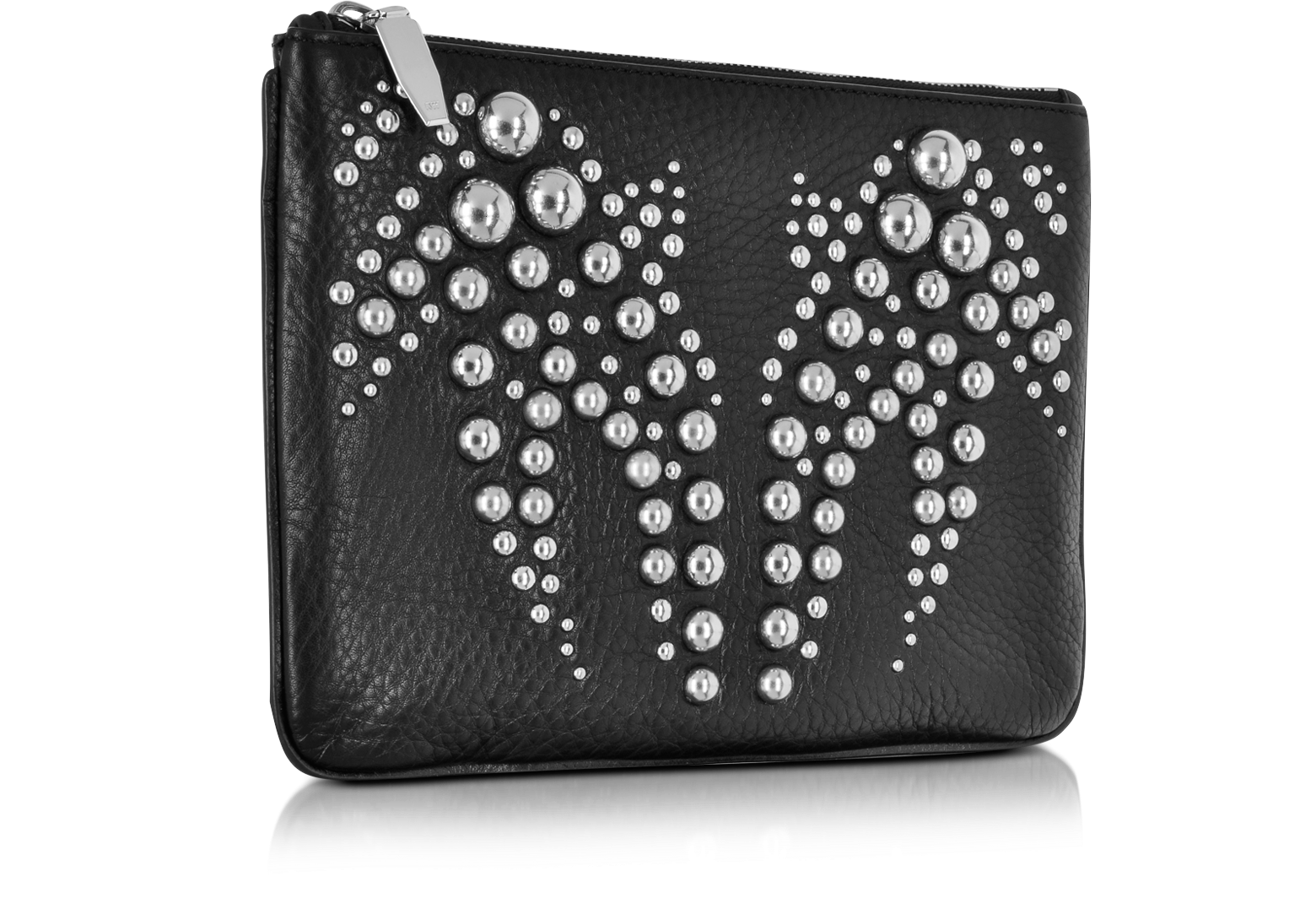 Alexander Wang Black Studded Soft Pebbled Leather Flat Pouch at FORZIERI
