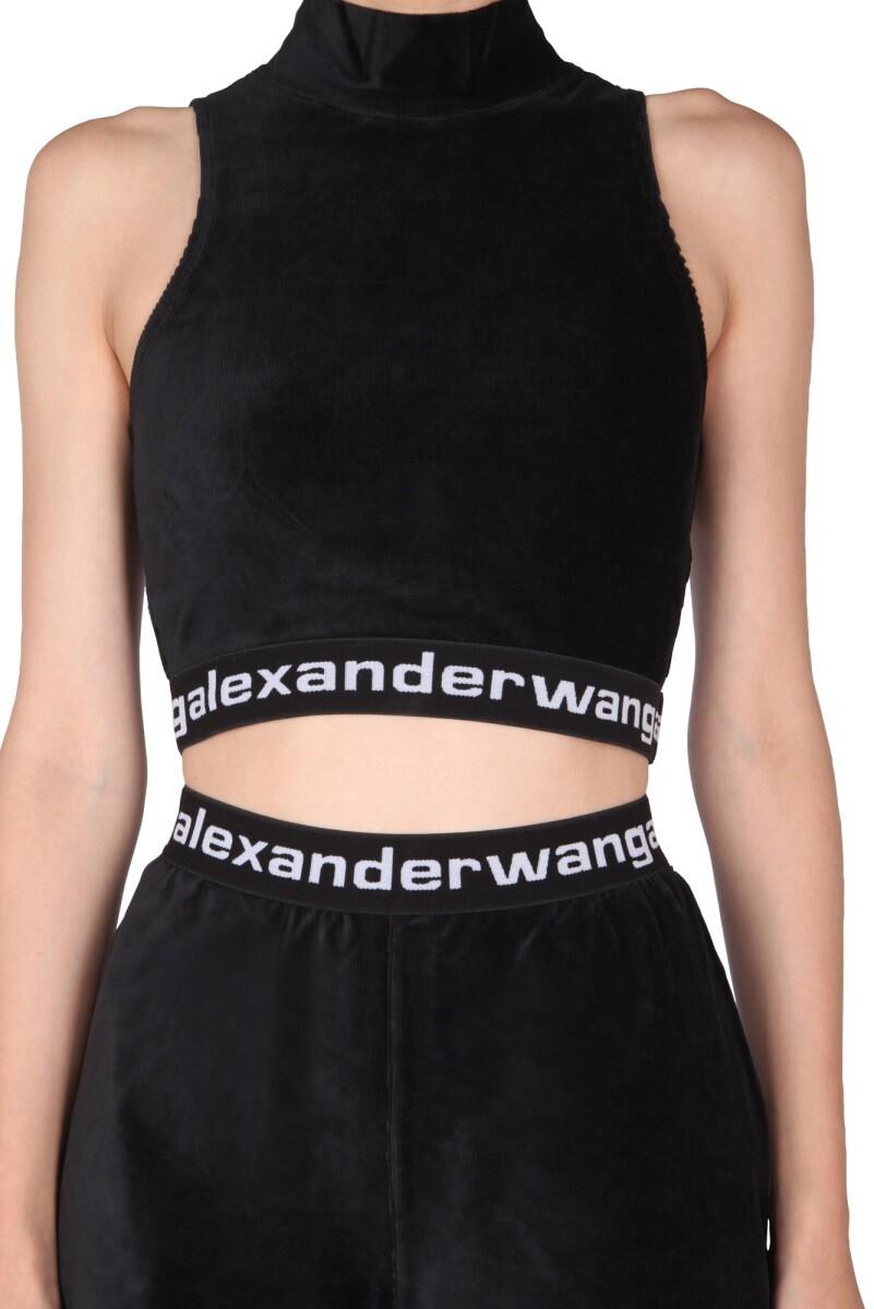 Alexander Wang Cropped Logo Bra in Black & White