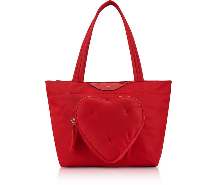 Red Nylon Mini Chubby Heart E/W Tote Bag  - Anya Hindmarch