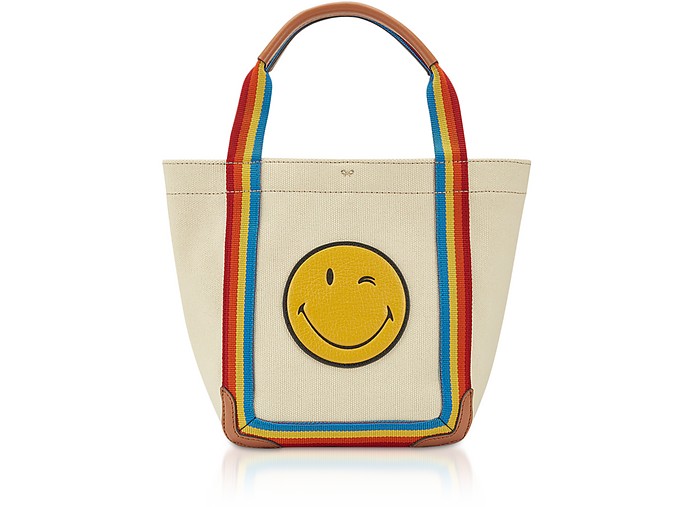 Mini Wink Shopping Bag in Canvas con Logo - Anya Hindmarch