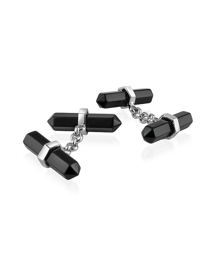 Double Sided Black Resin Silver Plated Cufflinks - AZ Collection