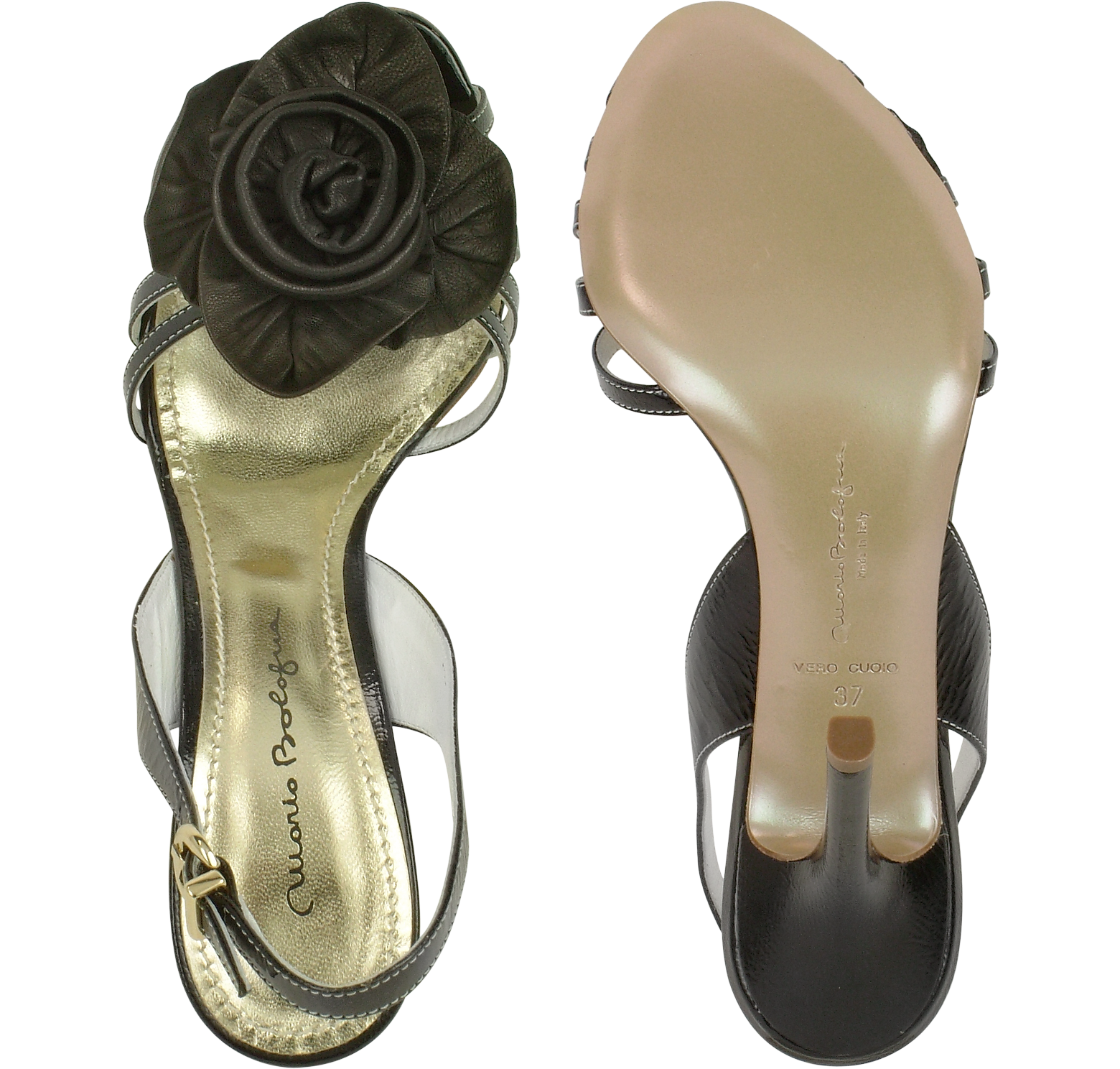 Mario Bologna Black Leather Flower Slingback Sandal Shoes 5.5 US | 3 UK ...