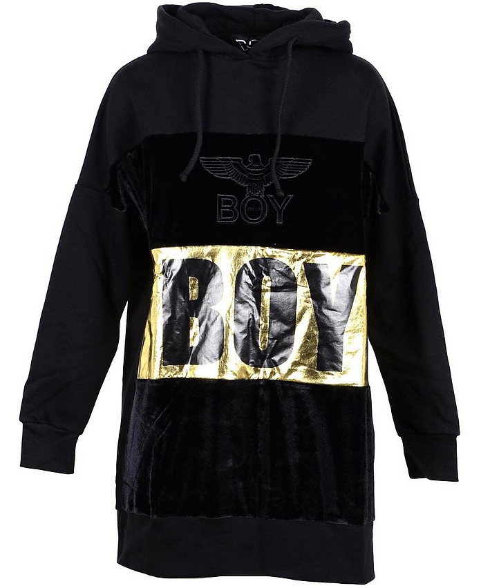 Black & Gold Chenille Hooded Long Dress - BOY London