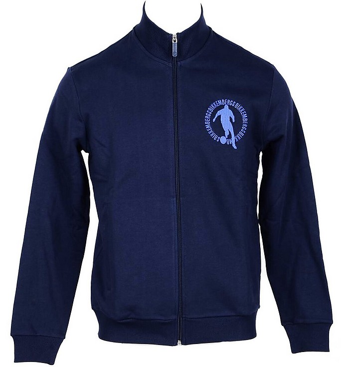 Blue Cotton Zip-Up Men's Sweatshirt - Bikkembergs