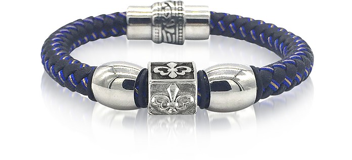 Lily Engraved Stainless Steel and Braided Leather Men's Bracelet - Blackbourne