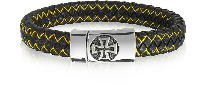 Celtic Cross - Bracelet Homme en Cuir Tissé Noir et Logo Croix Celtique en Acier Inoxydable - Blackbourne