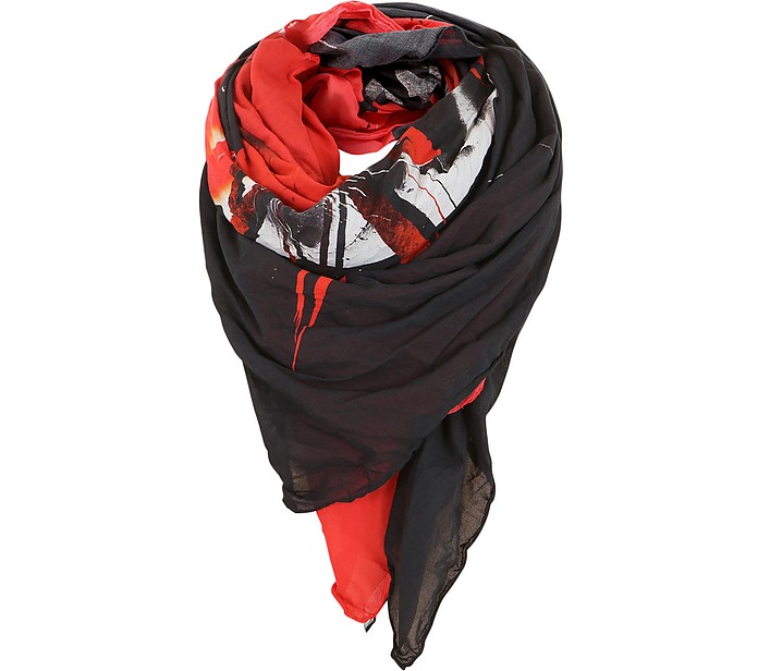 Black and Red Cotton Printed Oversized Scarf - Balmain