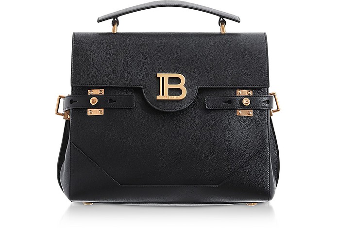 Black Buffalo Leather B-Buzz 30 Satchel Bag - Balmain