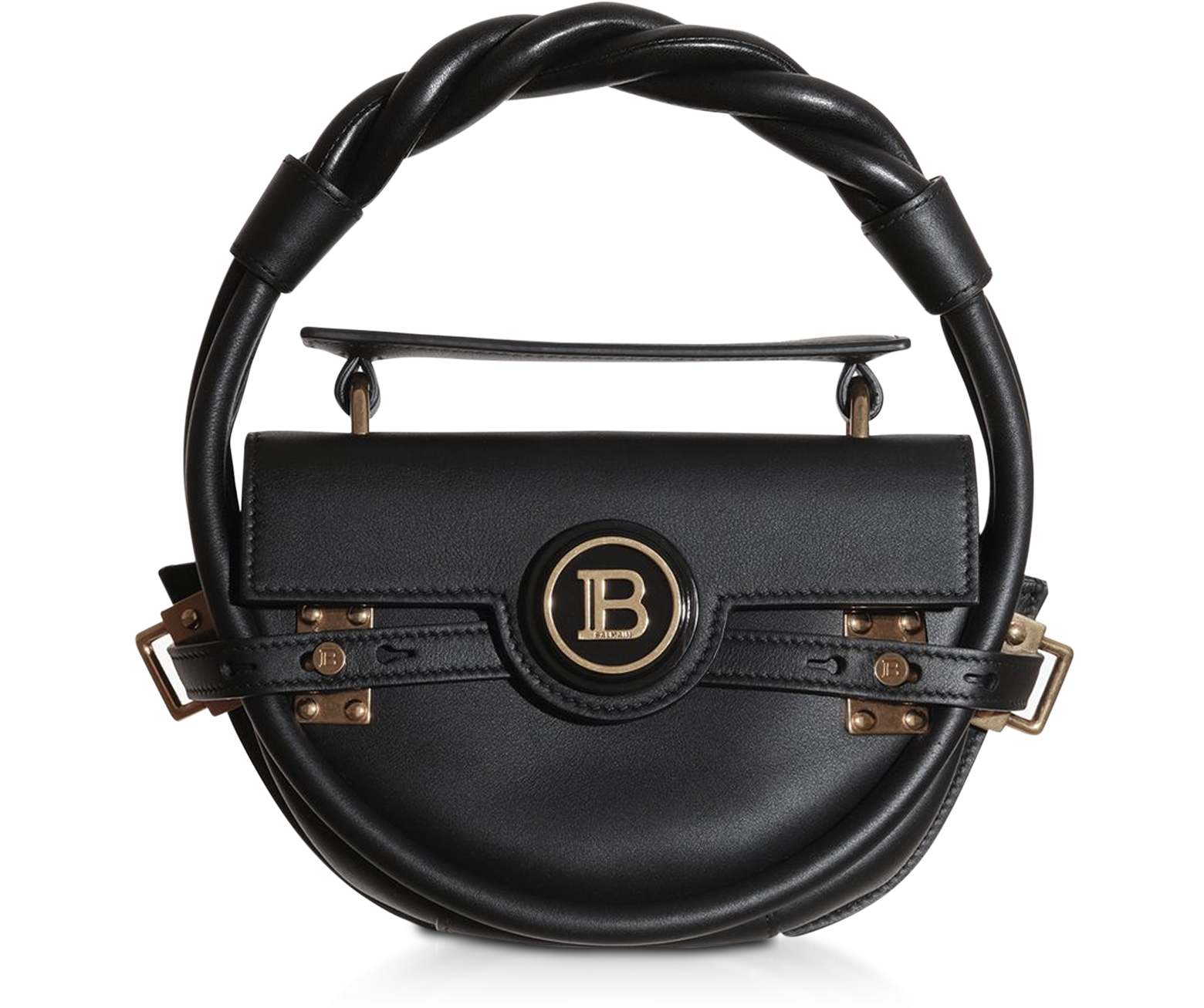Balmain Black Leather Bbuzz Circle 21 Top Handle Bag at FORZIERI
